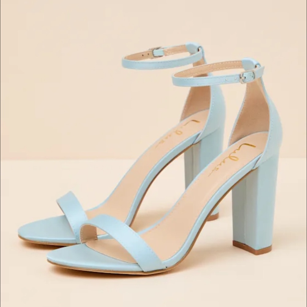 Taylor Baby Blue Satin Ankle Strap Heels - size 9